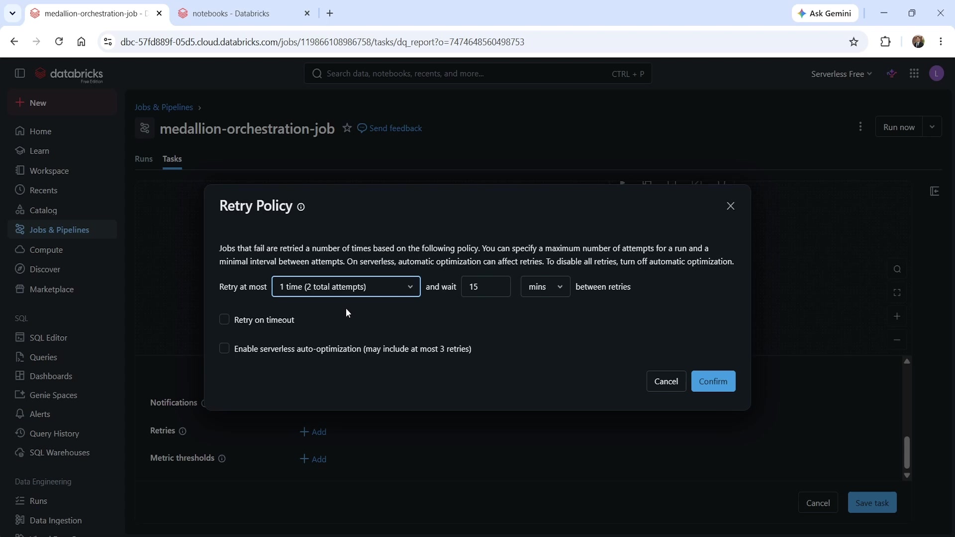 Retry Policy dialog
