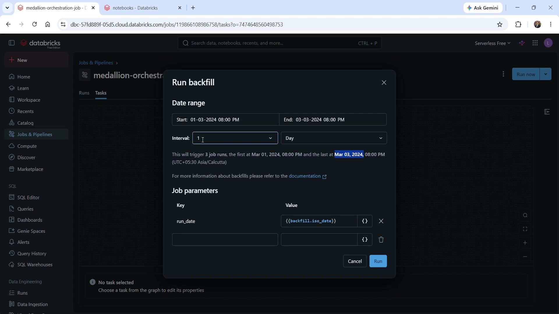 Run backfill dialog