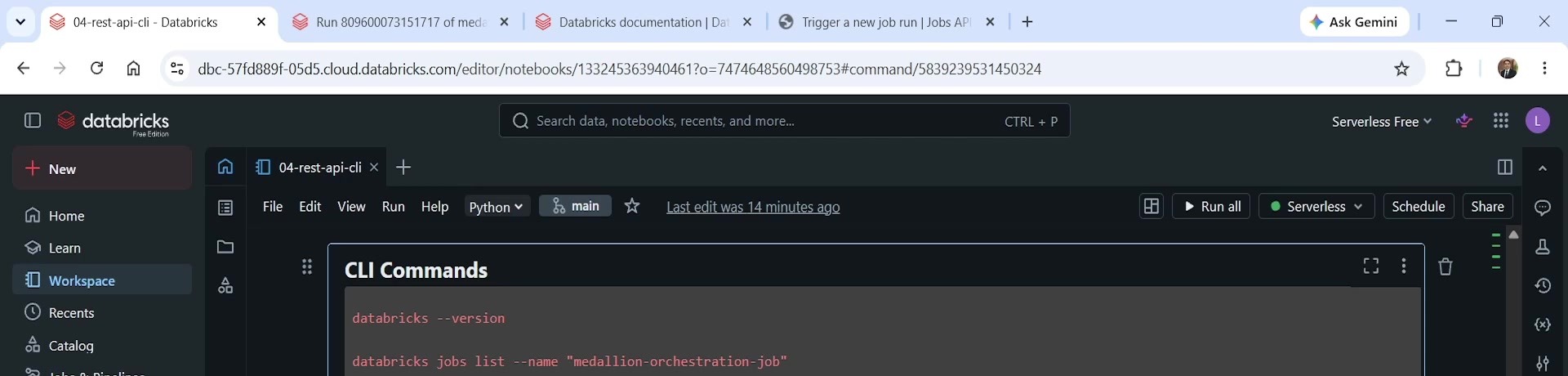 The CLI Commands reference cell