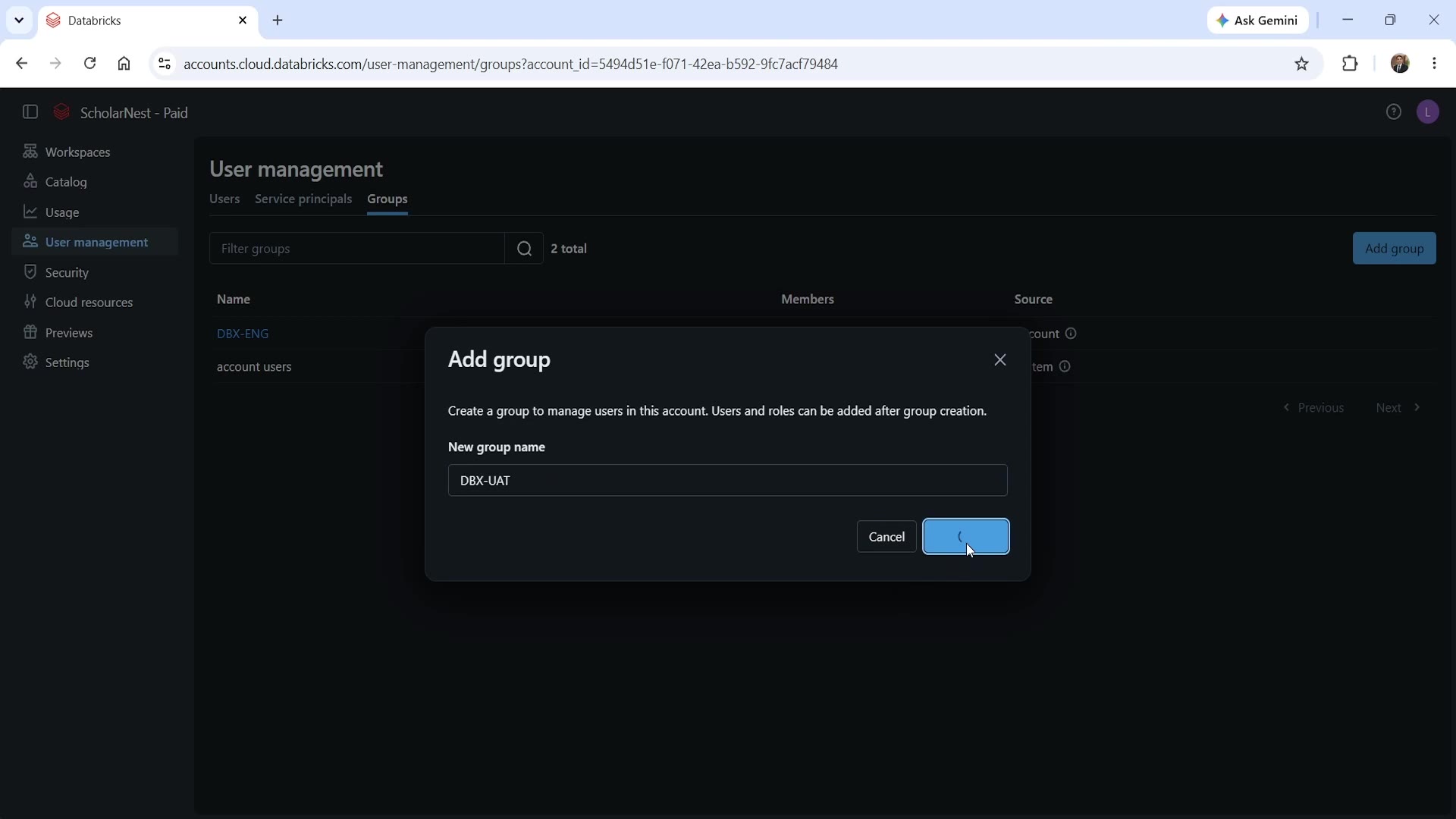 Add group dialog