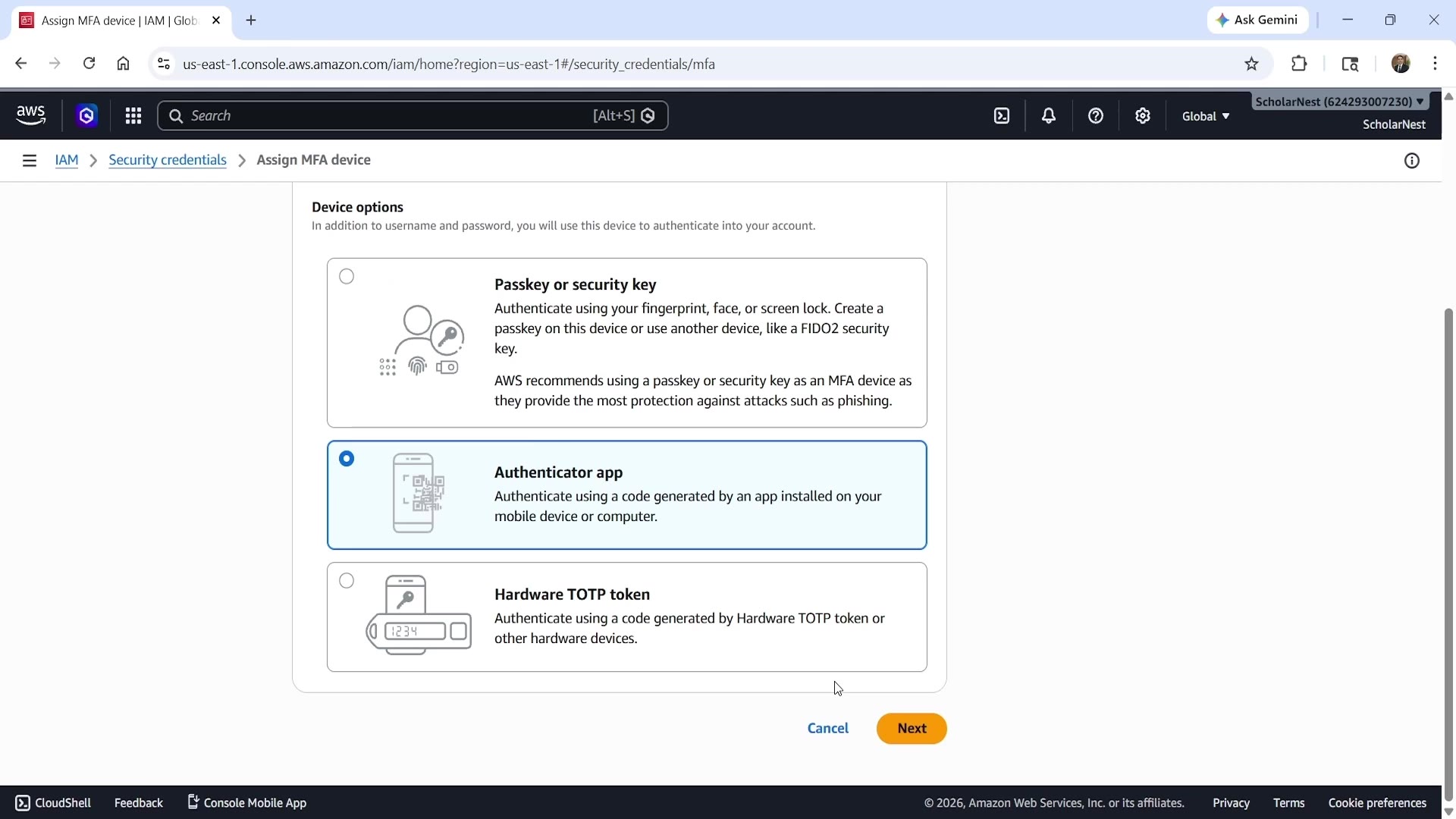 AWS MFA device options