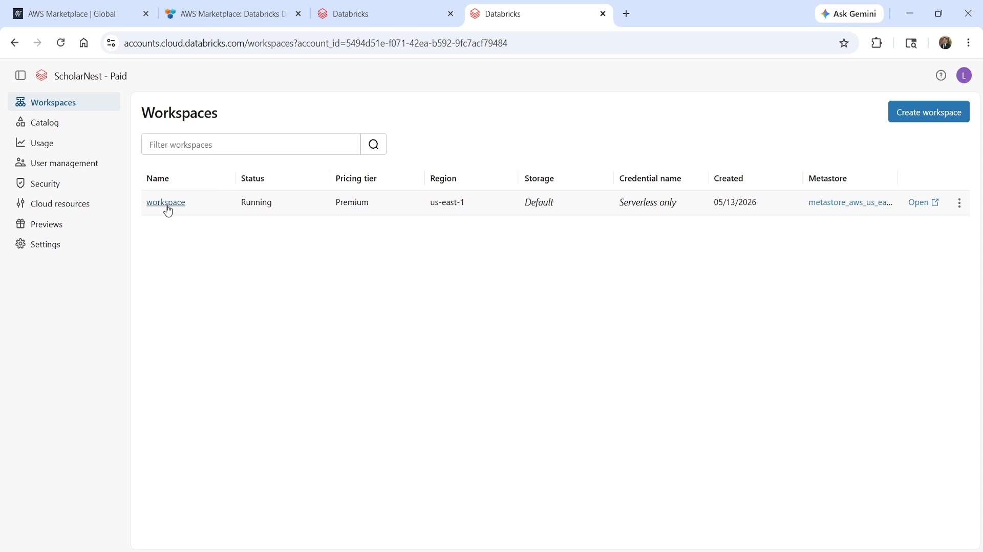 Databricks Account Management Console