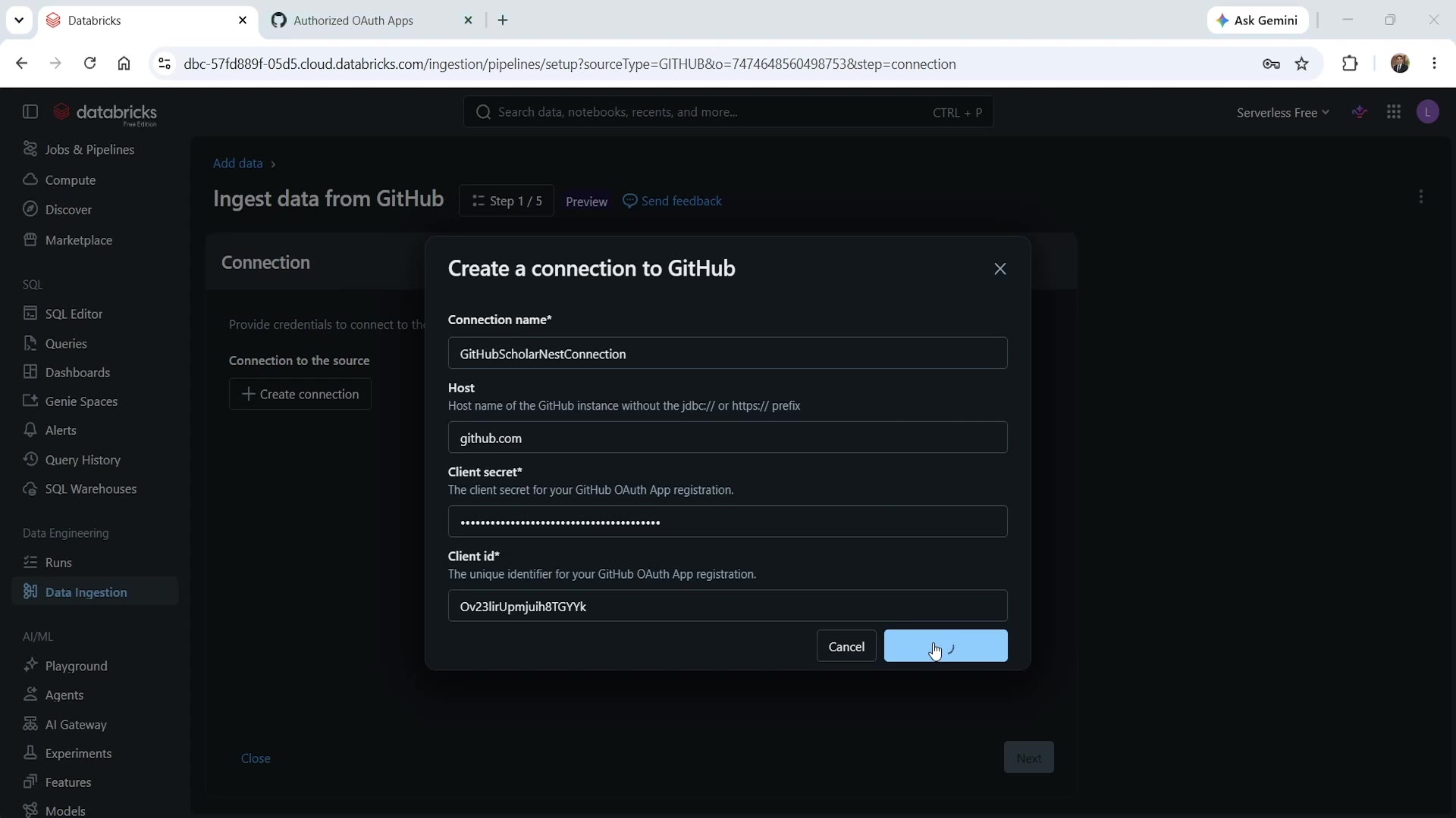 Databricks — Create a connection to GitHub