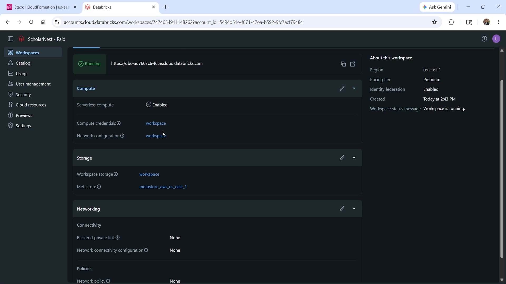 Databricks workspace still showing as Running
