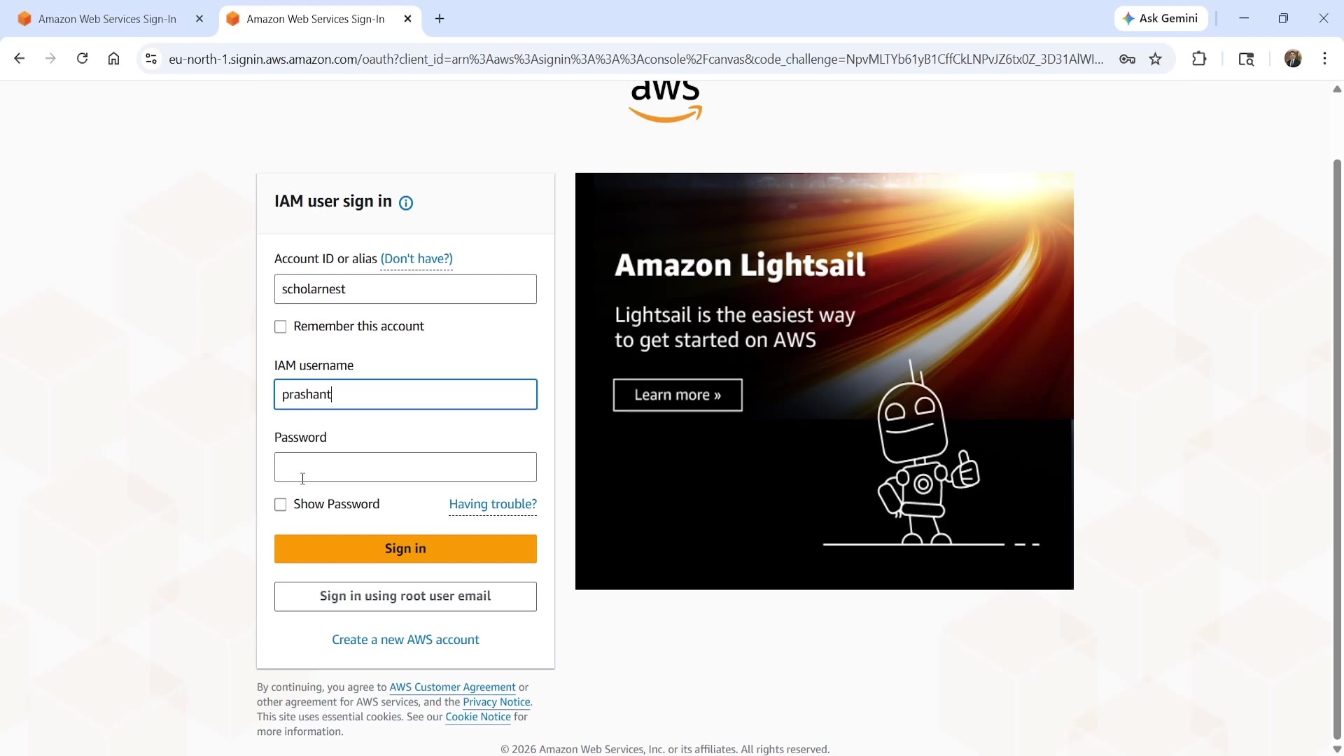 IAM user sign-in with account alias