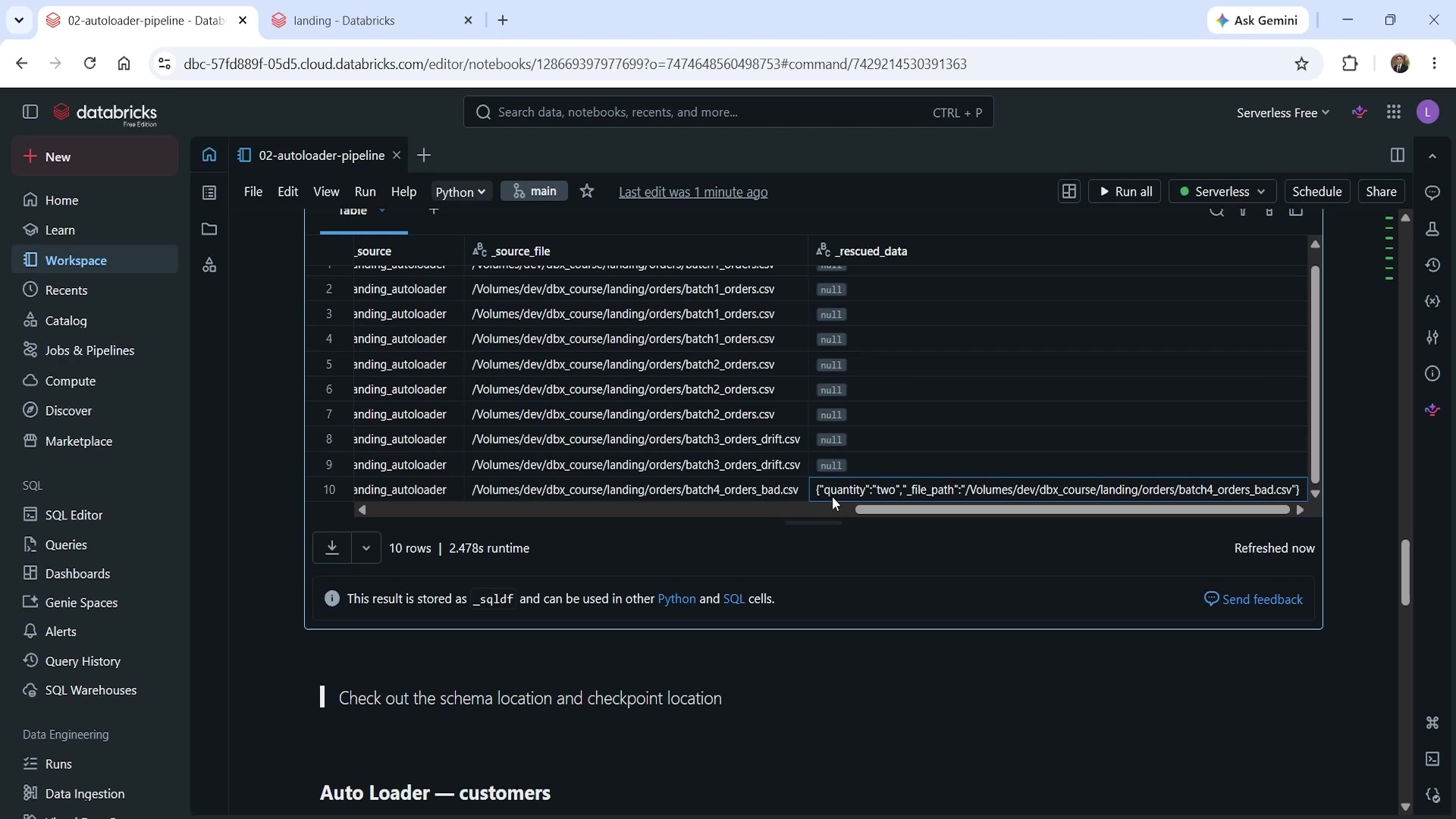 _rescued_data capturing the bad quantity value