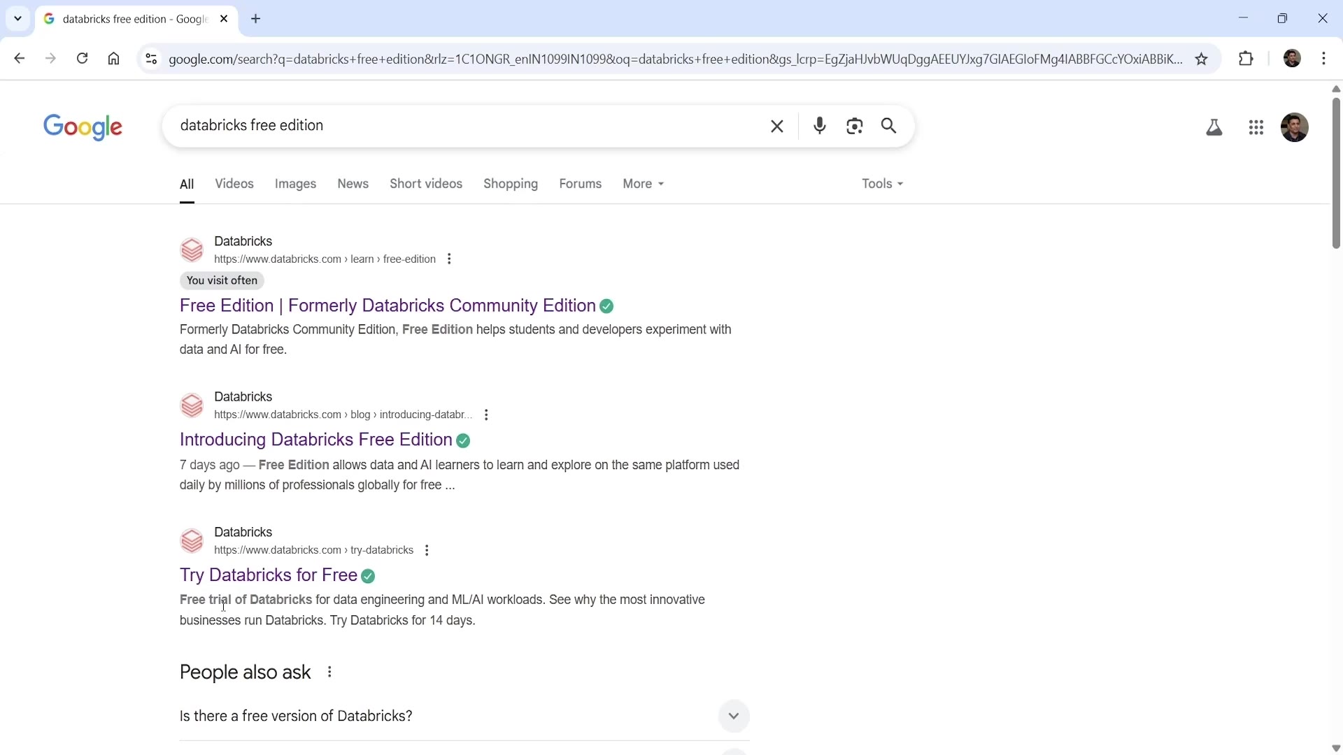 Search for Databricks free edition